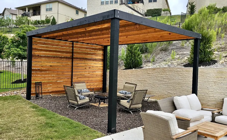 Modern style pergola with flush beams and rafters