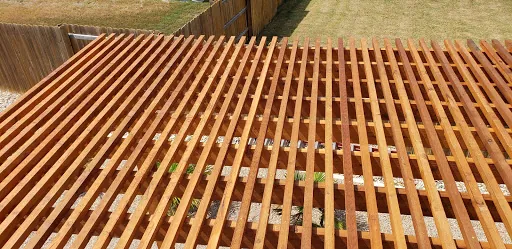 Pergola with 2 inch top slat spacing