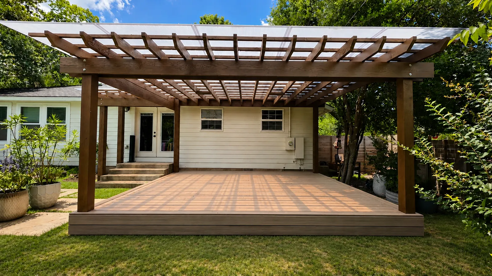 Trex composite deck and cedar pergola near Denver, CO