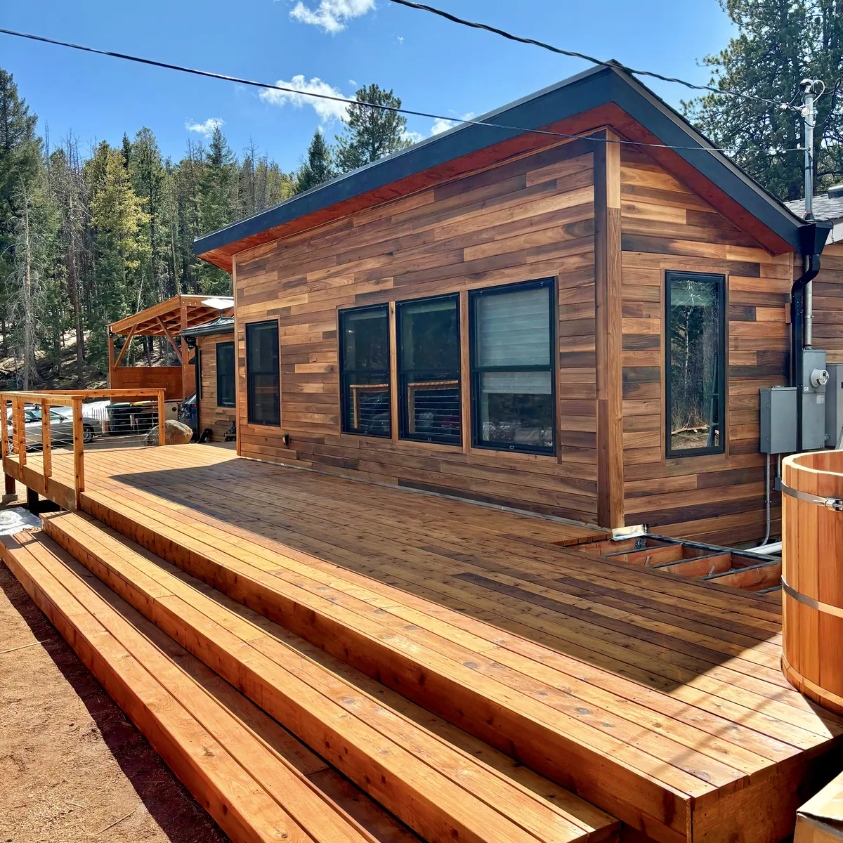 Wrap-around pine deck in Evergreen, CO